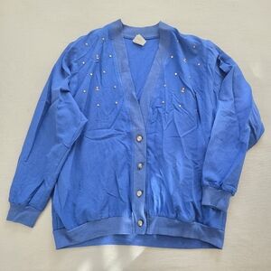 Vintage Nautical Blue Cardigan Sweater Womens 10 Medium Large Summer Sailor